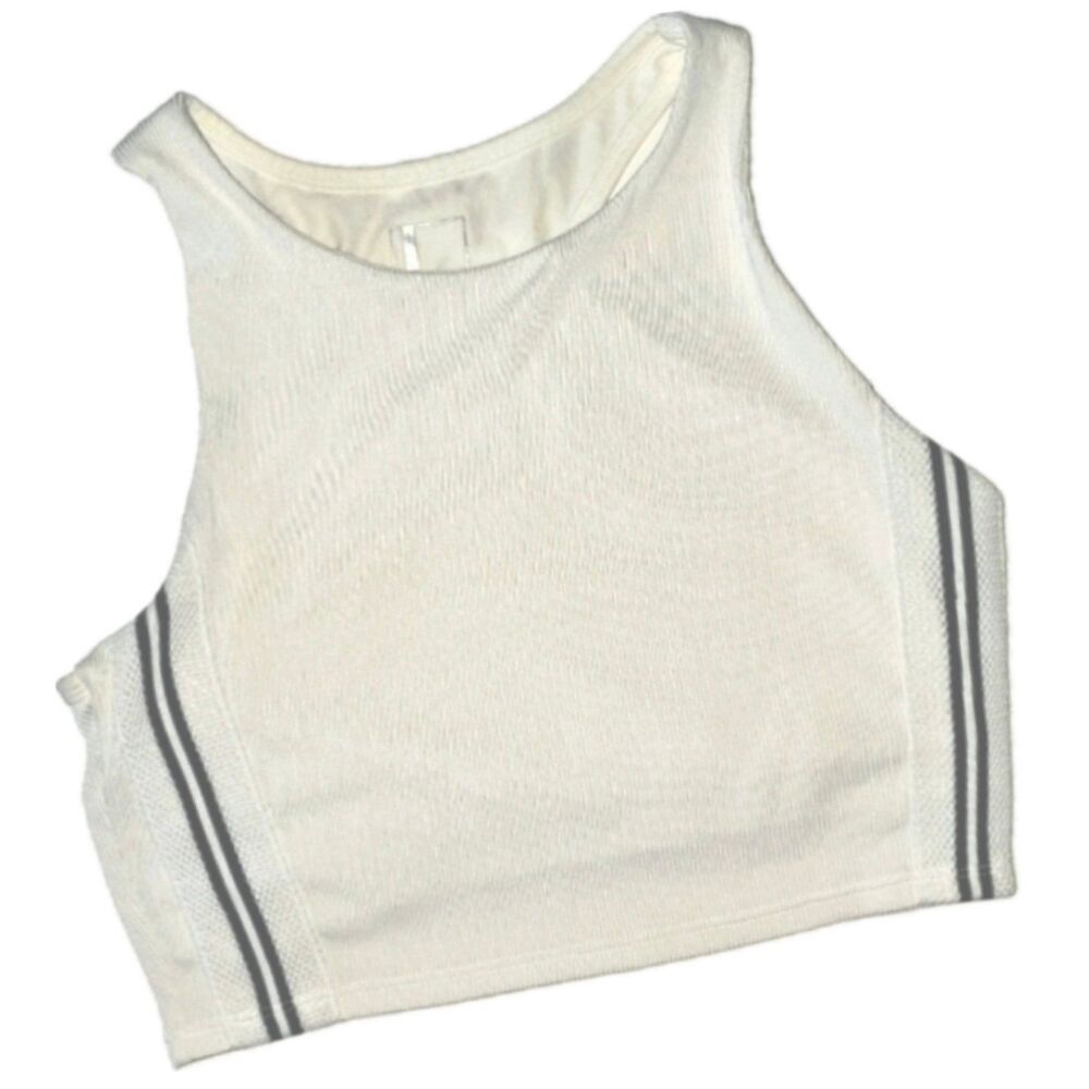 Mondetta Ribbed Padded Side Stripe Applique Racer Back Sports Bra Crop Top S